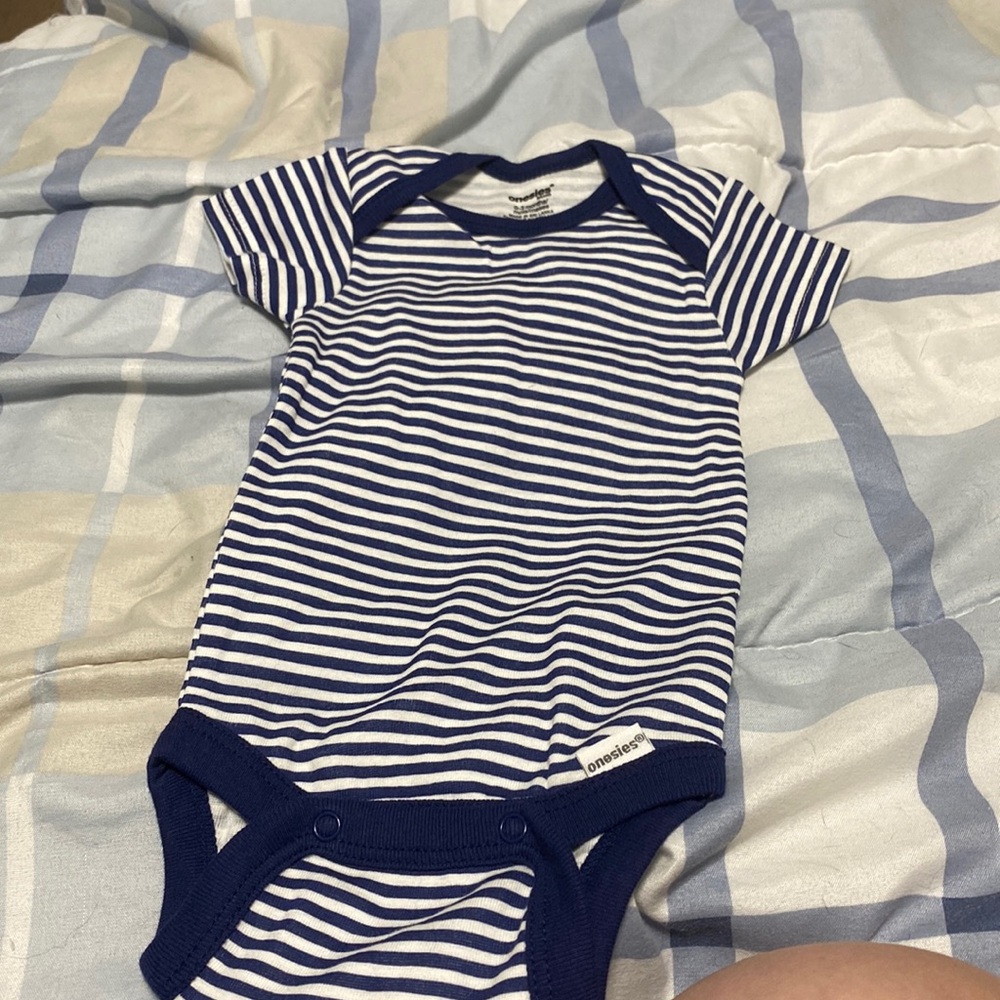 Blue and white stripped onsie